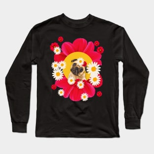 pug in pink flowers Long Sleeve T-Shirt